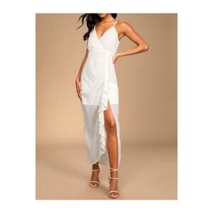 Lulus For Us To Dance White Swiss Dot Ruffled Midi Dress M NWT
